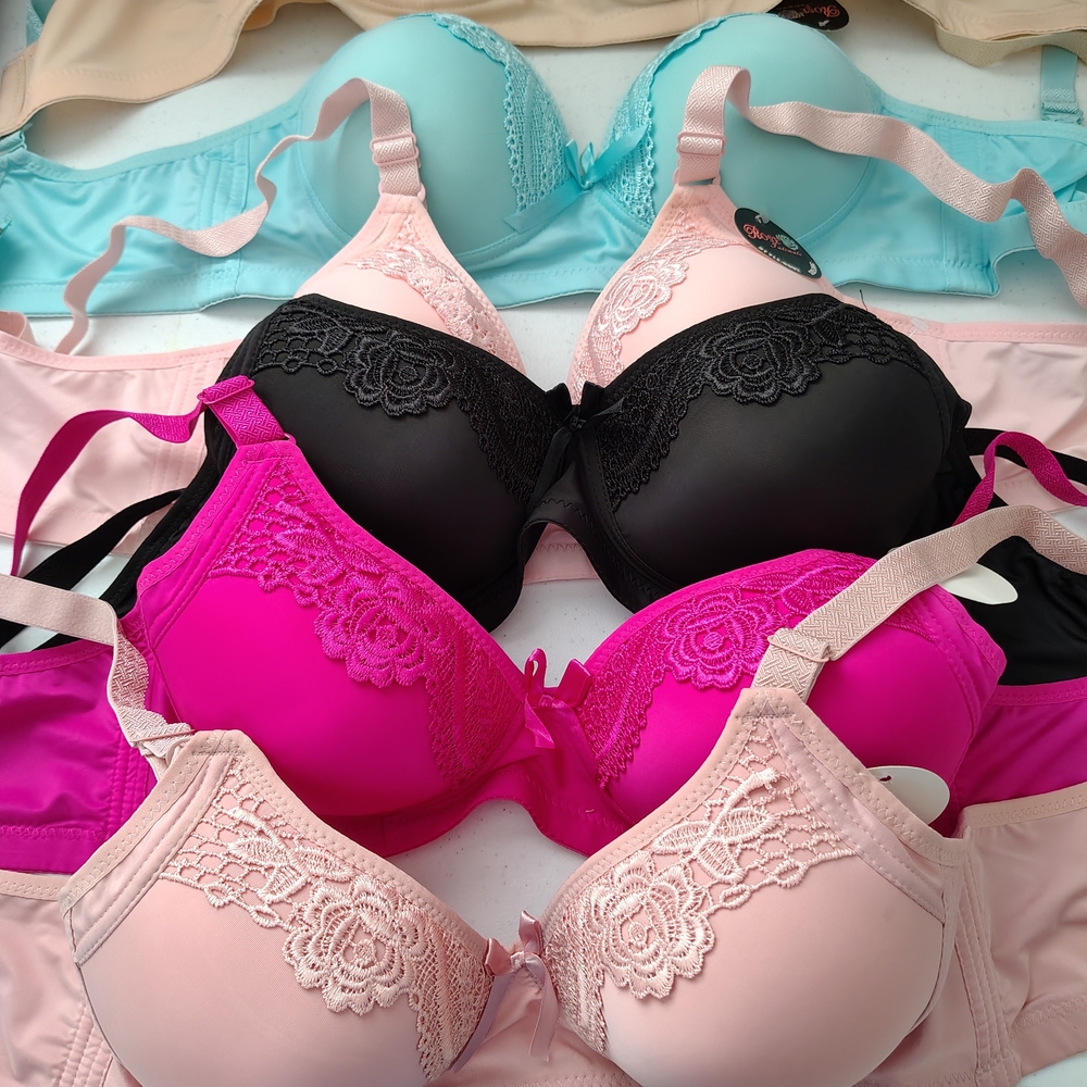 Lace Trim Women's Bra Set - Black, Pink, Cream Set Of 6